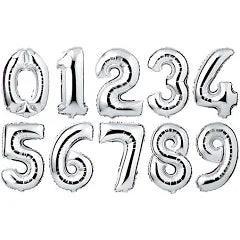 Balloon 32" number foil silver 0 - 9